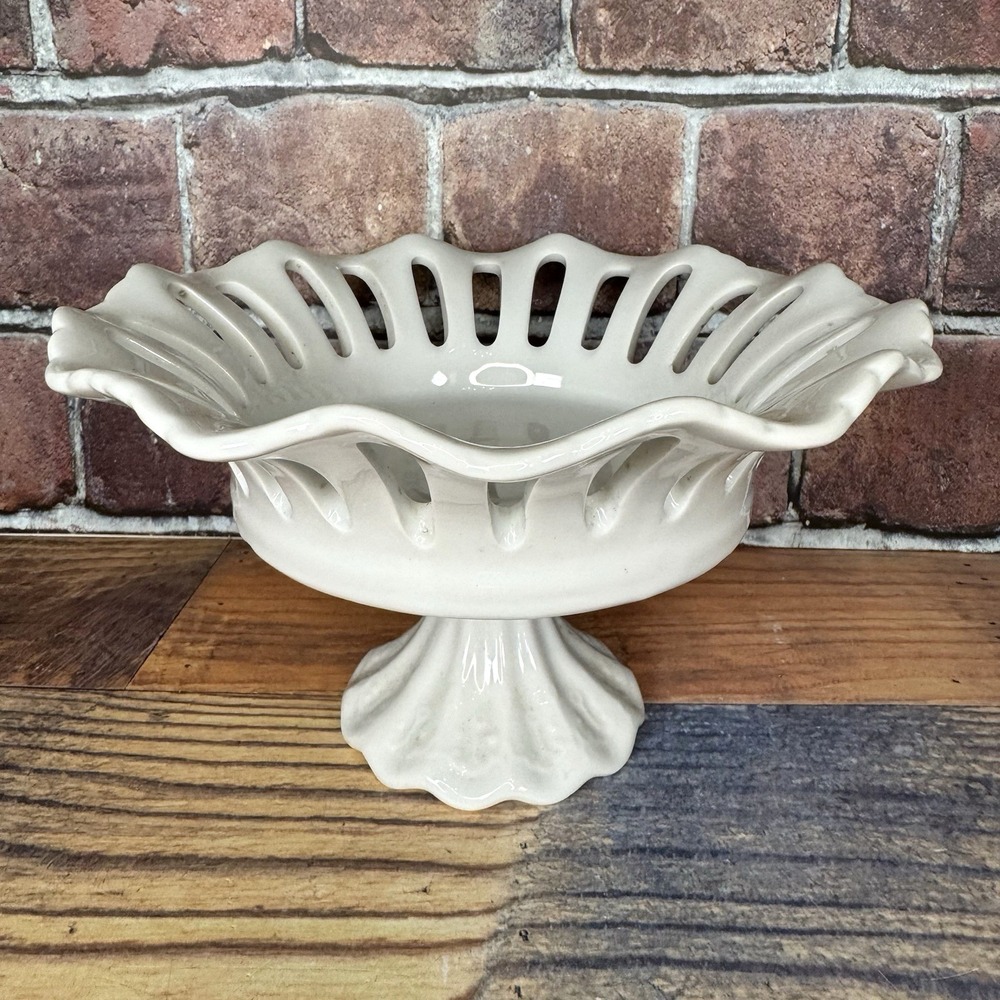 Vtg Antique Reflections I. Godinger  White Porcelain Pedestal Compote Bowl